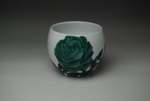 画像1: 新型丸仙茶碗・黒染付　バラ
